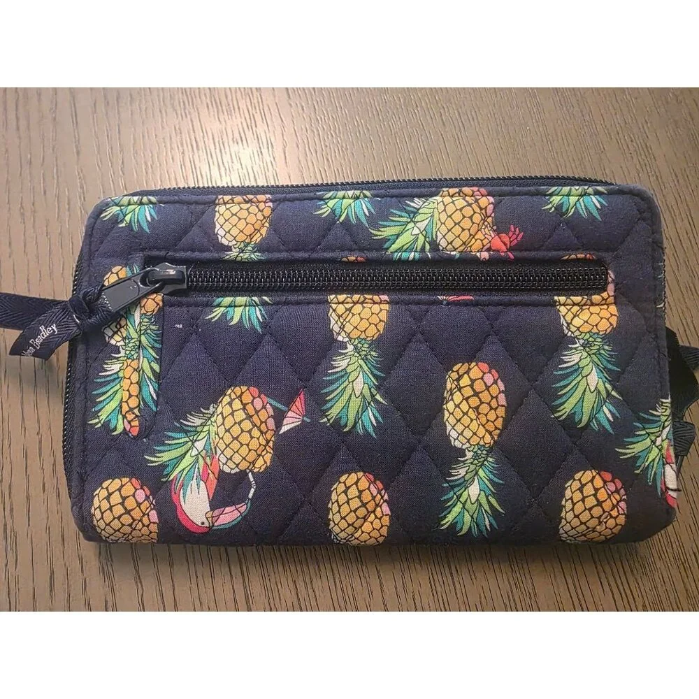Vera Bradley Toucan Party PIneapple Novelty Quilted Large Turnlock Wallet